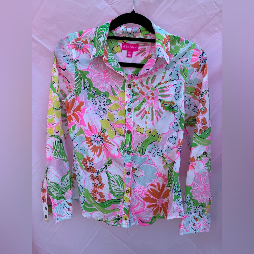 Lilly Pulitzer Floral Button Front Shirt Blouse XS